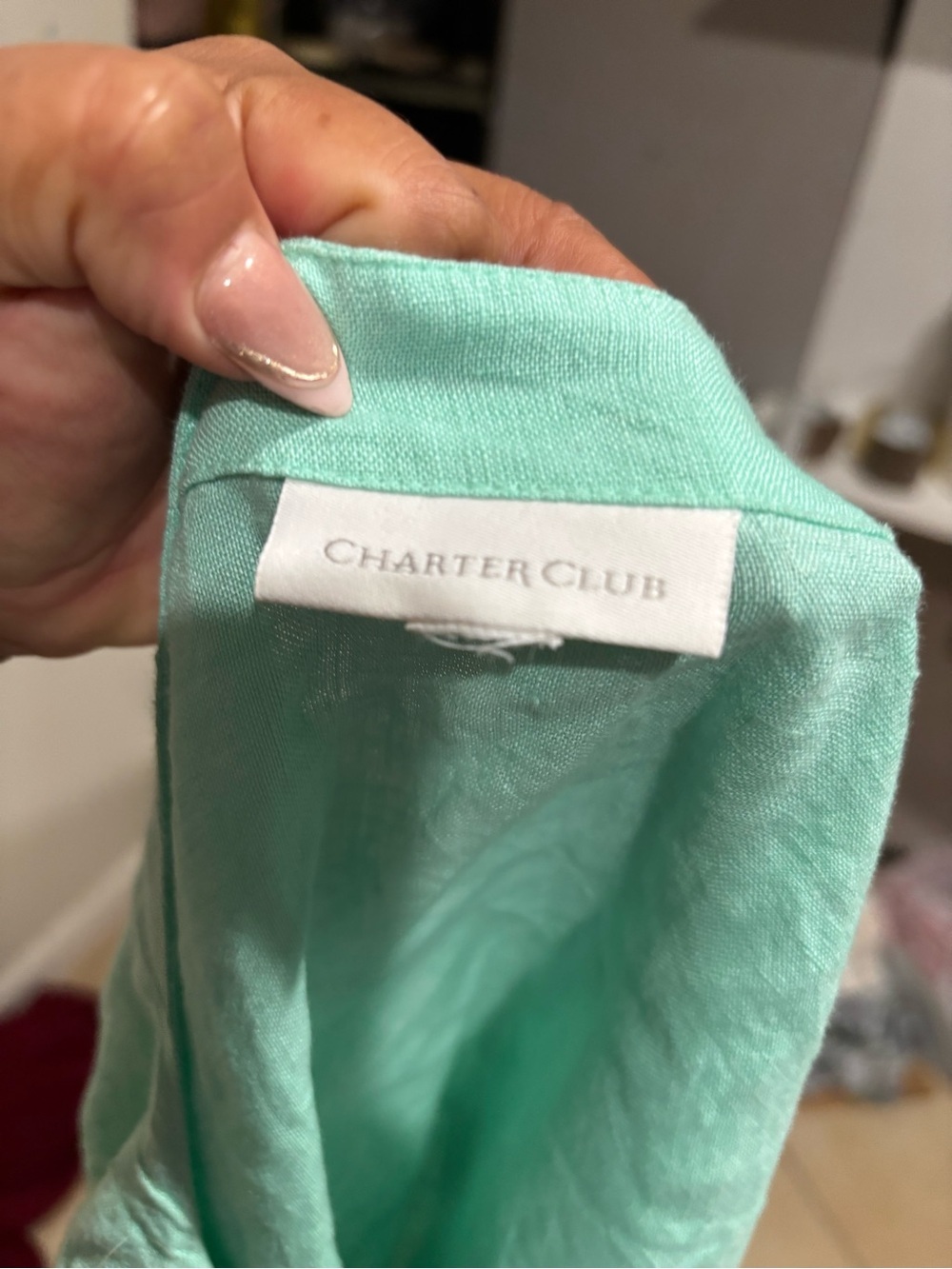 Women’s Mint Green Tie-Sleeve Linen Top - Picture 6 of 6